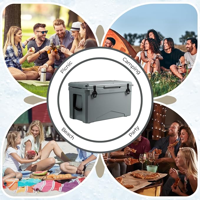 Goplus Hard Cooler, Insulated Ice Chest w/Portable Handles, Cup Holders, Ruler, Bottle Opener, 6 Day Ice Retention for Drink, Beverage, Camping, Fishing, Beach