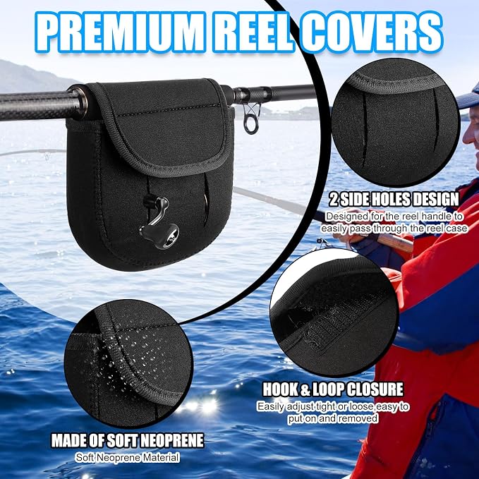 6 Pcs Spinning Reel Covers and Fishing Rod Sleeve Fit 2000-3000 Series Baitcaster Reel Protective Case Pouch Bag Rod Sock for Casting Trolling Spinning Rods Fishing Gear Storage Protection