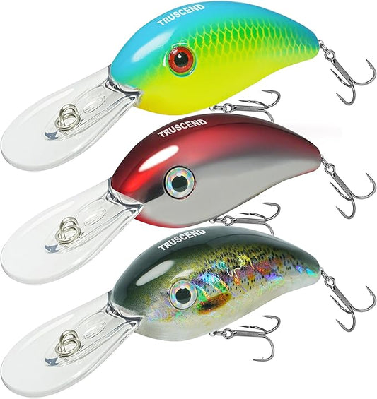 TRUSCEND Shallow or Deep Diving Crankbait with BKK Hooks, Wobble Fishing Lures for Bass Trout Crappie Walleye, Sinking Lipless Vibe Crank Bait for Bass Pike, Amazing Swimbait for Family Fishing