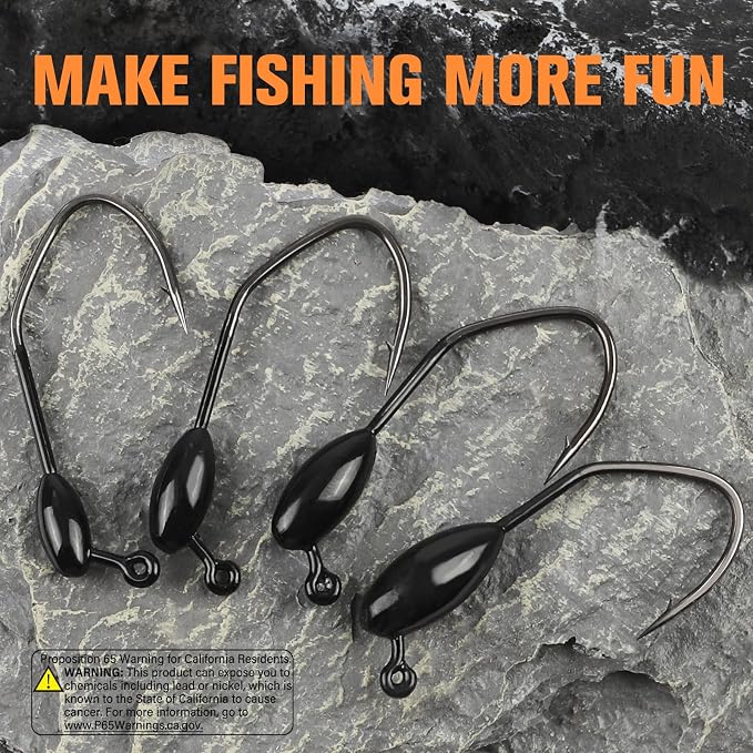Dovesun Tube Jig Heds, 15pcs Tube Bait Fishing Jigs 3X Strong 3/0 4/0 Bass Hooks for Crappie, Trout, Bass Fishing 1/8oz 3/16oz 1/4oz 3/8oz Tube Jigs Kit for Freshwater Saltwater