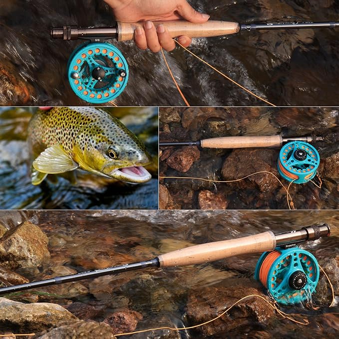 Sougayilang 5/6 Weight 9ft Fly Rod, 4-Piece Graphite Rod, Die Cast Aluminum Reel, Carrying Case, Fly Box & Fishing Flies Combo Starter Kit
