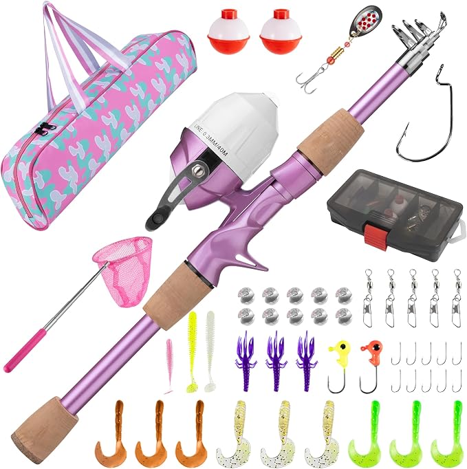 Kids Fishing Pole, Portable Telescopic Kids Fishing Poles for Boys Girls Youth, Fishing Rod and Reel Combo