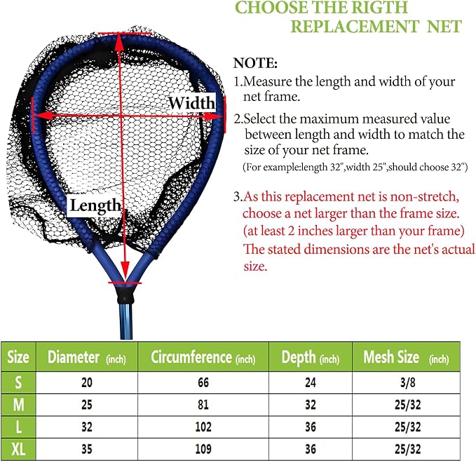 Rubber Coated Replacement Fishing Net Hook Resist for Landing Net, 24" to 36" Deep Net for Larger Catches