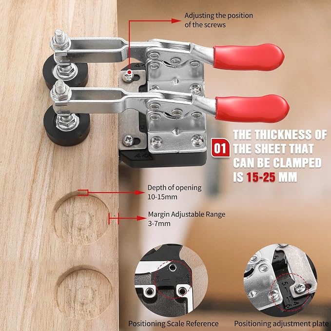 35mm Concealed Hinge Jig, Aluminum Alloy Cabinet Hinge Jig with 2 Quick Clamp, Adjustable Quick Punch Cabinet Hardware for Woodworking Cabinet Door Hinges Mounting Tool