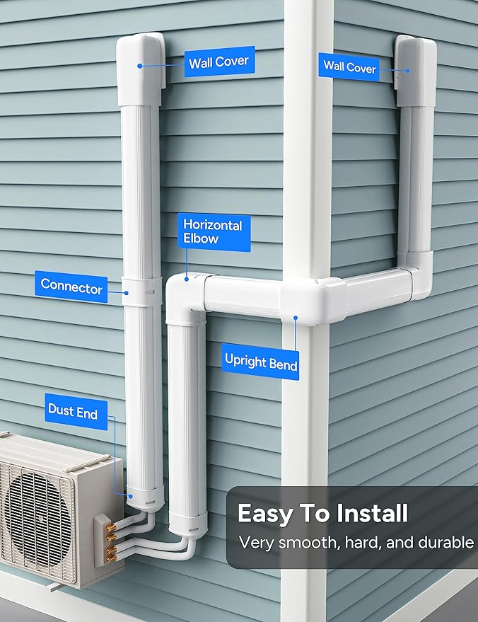 Flat Elbow, Flexible Level Bend Cover Line Set Cover Kit Accessories for Ductless Air Conditioners and Heat Pumps, PVC Decorative Upgraded UV-Proof Strong& Durable (5" Fixed)