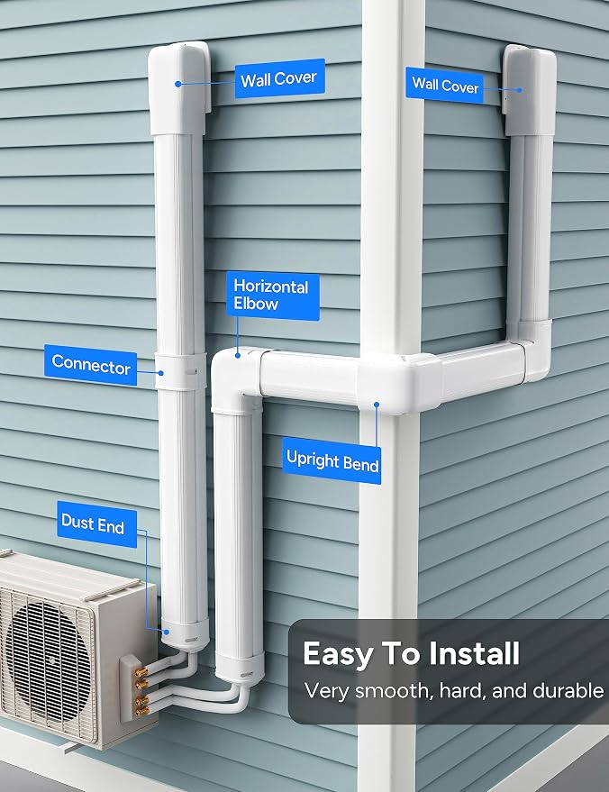 Flat Elbow, Flexible Level Bend Cover Line Set Cover Kit Accessories for Ductless Air Conditioners and Heat Pumps, PVC Decorative Upgraded UV-Proof Strong& Durable (4" Fixed)