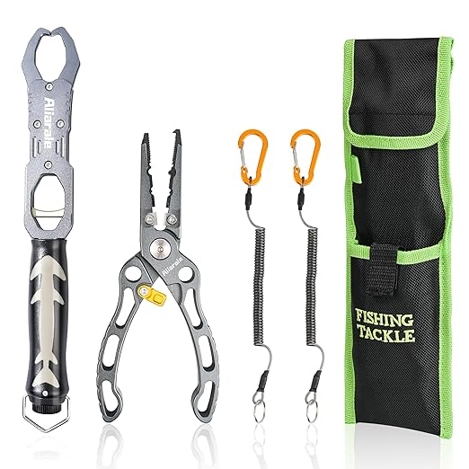 Fishing Pliers,Fish Lip Gripper & Scale Combo - Saltwater Resistant Fishing Tools Kit,Multitool Hook Remover and Split Ring Pliers with Sheath,Fishing Gear,Fishing Gifts for Men