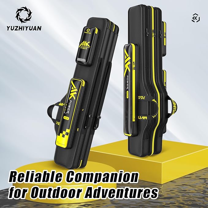 Fishing Rod Case Triple-Layer 1680D Heavyweight Oxford Fishing Pole Case & Bag Wire-Reinforced Non-Deforming Frame Quick-Access Compartments Anti-Sag Structure Fishing Rod Bag Fishing Gift for Men
