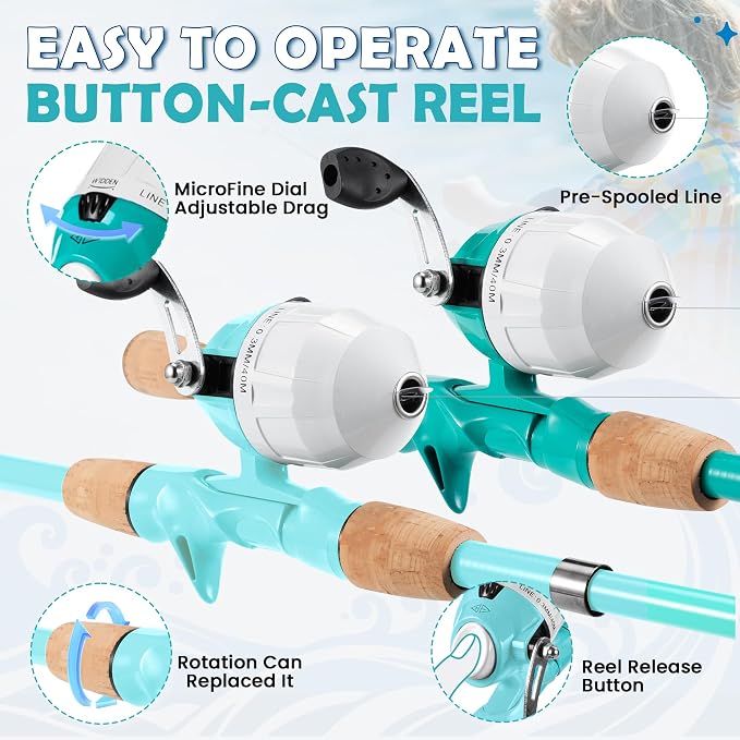 Kids Fishing Pole, Portable Telescopic Kids Fishing Poles for Boys Girls Youth, Fishing Rod and Reel Combo