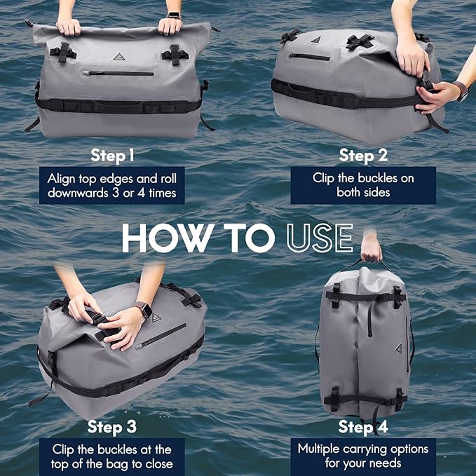 Haimont IPX7 Waterproof Roll-Top Dry Duffel Backpack | 60L/90L Sizes, 500D Tarpaulin, Welded Seams, Mesh Pockets, Boating & Kayaking