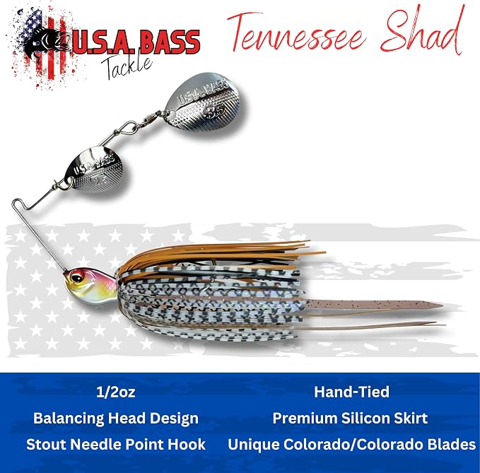 USA BASS Tackle Apache Attack Spinnerbait Type II Largemouth Smallmouth Spotted Bass Premium Fishing Bait Handtied Skirt Custom Blades Heavy Duty Hook New for 2025