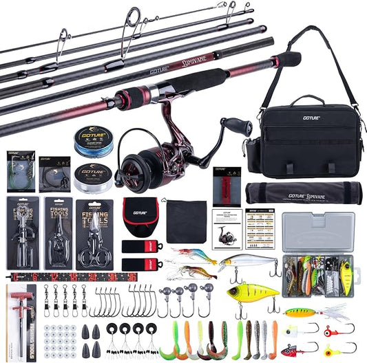 Goture Spinning Fishing Rod & Reel Combo with Carrier Bag,6.6-9FT,Spin Reels, Lures Kit, Pliers, Braided Line, Fish Gripper, Carbon Fiber Freshwater Fishing Rod Full Kit for Starter