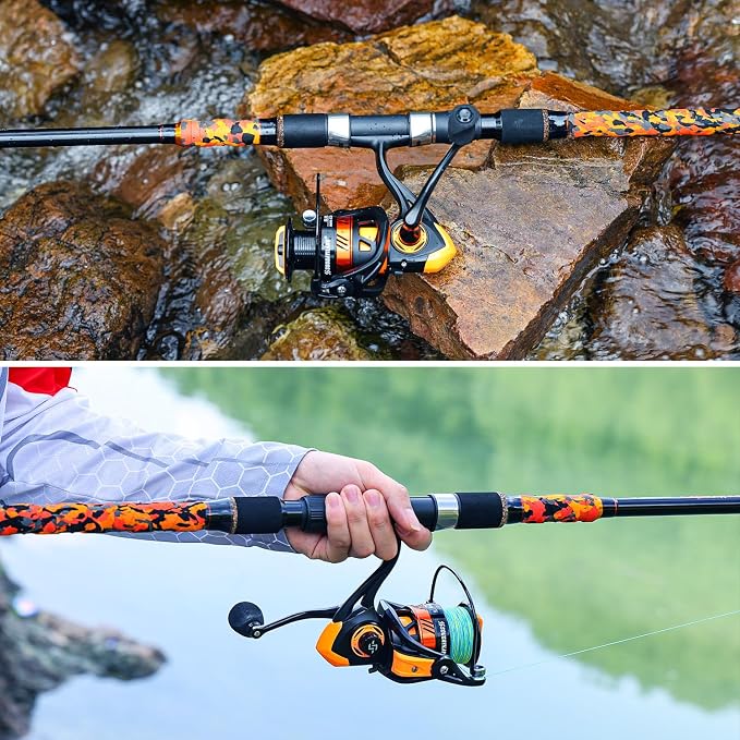 Sougayilang 3 Piece Surf Fishing Rod Combo Medium/Heavy Travel Spinning Rod with 5000 Size Reel Baitfeeder Combo(9'/10'/11'12')