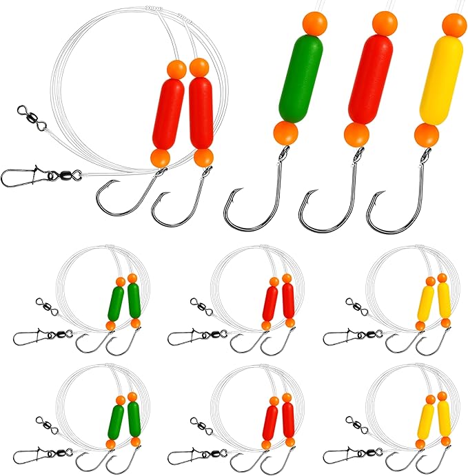 Pompano Rig Saltwater Surf Fishing Rigs – Double Drop Leader Rigs with Hooks, Floats, Beads & Snap – Easy Pre-Tied Terminal Tackle for Pompano, Whiting, Redfish