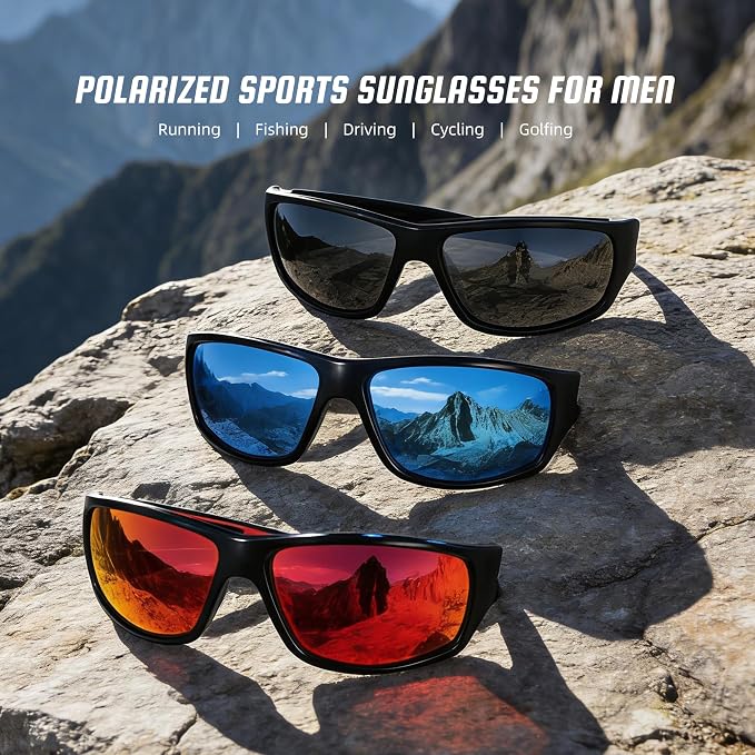 XVXV Polarized Sports Sunglasses for Men, Wrap Around Sun Glasses UV Protection for Cycling Fishing Driving