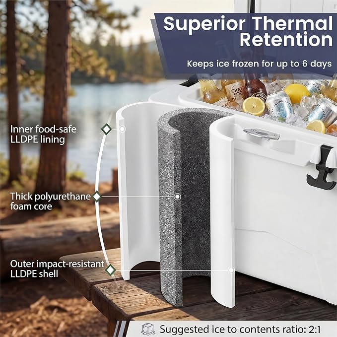 COSTWAY Portable Insulated Hard Cooler – Keeps Ice Up to 6 Days, Heavy-Duty Outdoor Ice Chest with Cup Holders, Built-in Fish Ruler & Bottle Opener for Camping, Fishing, Beach, Tailgating