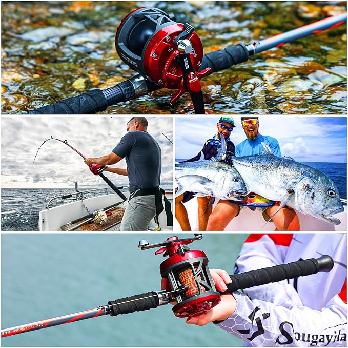 Sougayilang Spinning Rods, Strong Carbon&Glass Composite Fishing Pole with Stainless Steel Line Guides for Catfish- 7'0"
