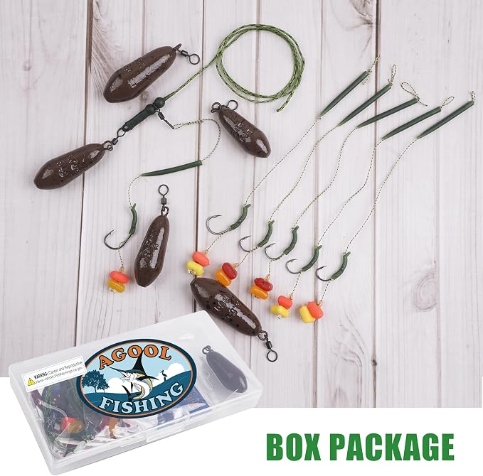 Carp Fishing Rigs Kit Carp Hair Rig with Carp Sinker Weights Carp Hooks Corn Bait Leader Rigs Quick Change Rolling Swivels Sleeves Carp Fishing Equipment Accessories