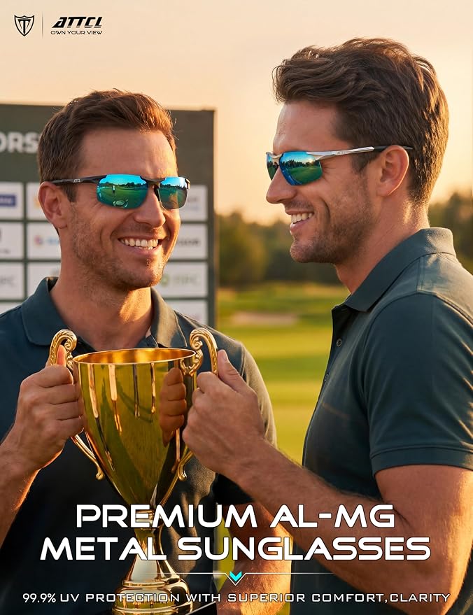 ATTCL 0.9 oz Polarized Sunglasses Men Sports: UV Protection Anti Glare Wrap Around Lightweight Metal Fishing Golf Running