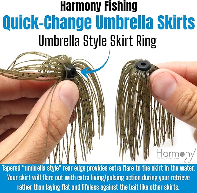 Harmony Fishing – Quick Change Umbrella Skirts for Fishing Jigs, Spinnerbaits, Buzzbaits, Lures, Baits (10 Pack)