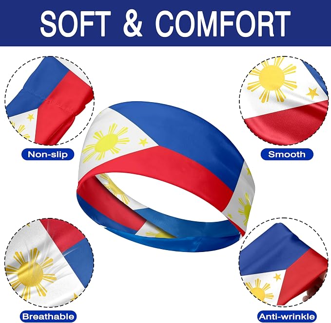 Flag Headbands for Men Women, Moisture Wicking Sweatband Breathable Sports Headwrap, Non-Slip Stretchy Fitness Hair Band