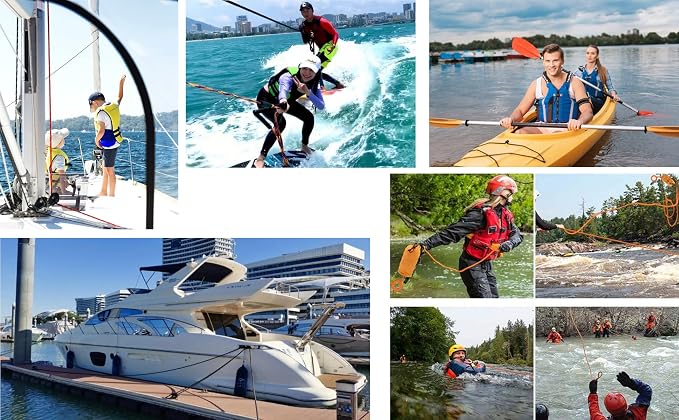 5/16 in x 32 ft Anchor Rope with Hook, Floating, Reflective Orange, for Marine, Boat, Kayak, Fishing, Mooring, Camping