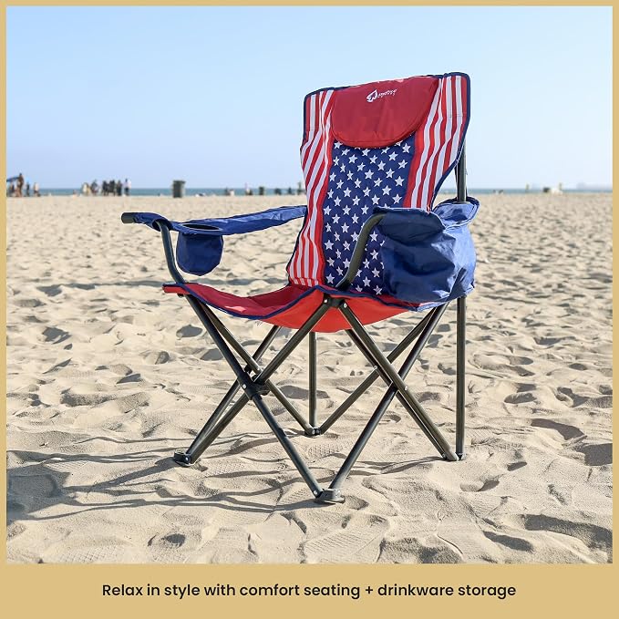 ARROWHEAD OUTDOOR 2-Pack Portable Deluxe Folding Camp Quad Chair w/Headrest, Glass & Cup Holders, Armest 6-can Cooler, Heavy Duty Carry Bag, 550 lbs Weight Capacity