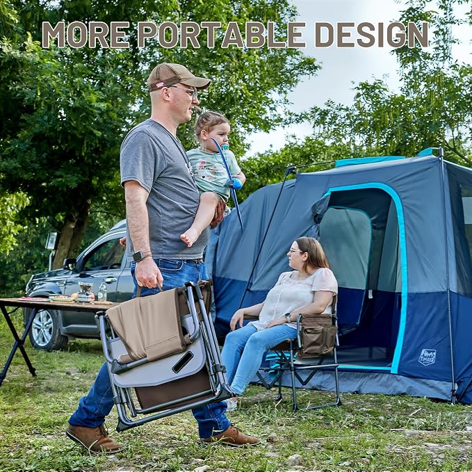 Timber Ridge Aluminum Camping Directors Chair with Side Table Pocket, Portable Folding Chair, Heavy Duty Lawn Chair for Fishing Trip Picnic Concert Outdoor 400lbs, Tan