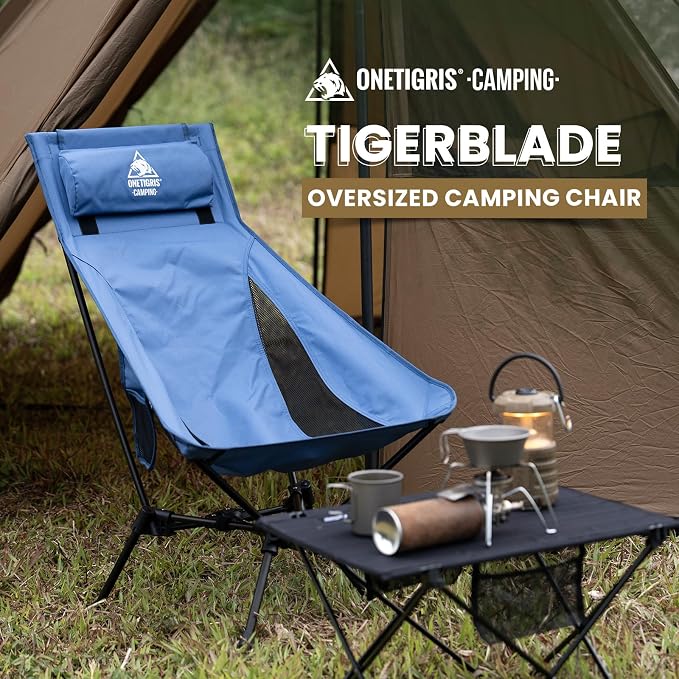 ONETIGRIS Tigerblade High Back Camping Chair with Pillow Design, Comfortable Widened Seat Folding Chair