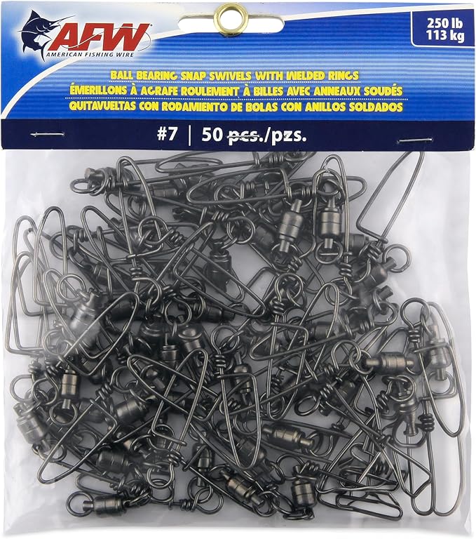 AFW Solid Brass Ball Bearing Snap Swivels with Welded Rings - Black Finish, Up to 450 lb Test Capacity, Patented Bullet Shaped Head for Reduced Water Resistance, Fluid Rotation