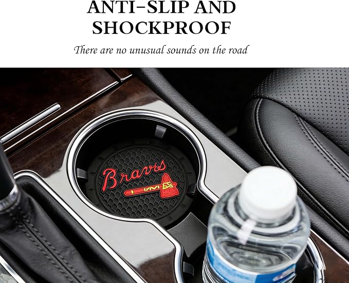 2 Pack Braves Car Cup Holder, Non-Slip Cup Coasters for Atlanta Braves Baseball Fans Fashion car Interior Accessories,Decorative Car Cup Mat, Diameter 2.75 Inch