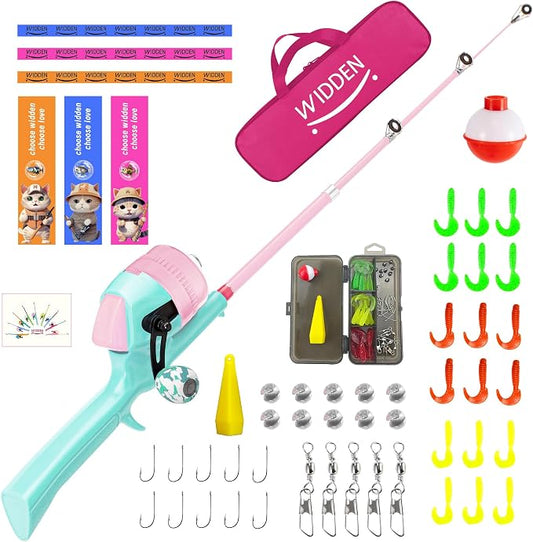 Kids Fishing Pole, Telescopic Fishing Rod, Toddler Collapsible Fishing Rod and Reel Combo with Tackle Box, Fishing Line, Bobber, and Soft Lures for Boy, Girl, Youth, Beginner, Over 4 Years Old