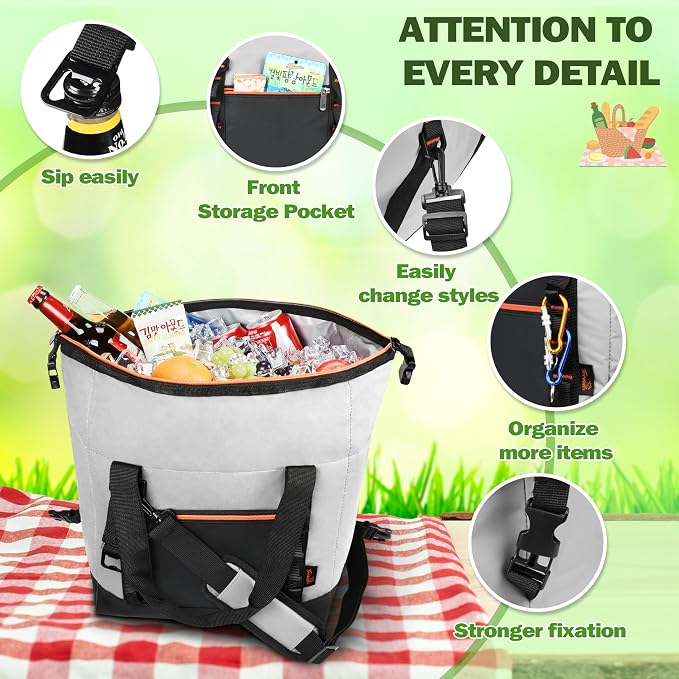 Tirrinia Insulated Soft Cooler Bag- 30 cans Leakproof Camping Ice Chest Box with Bottle Opener, Portable Cooler Box for Lunch, Picnic, Drink, Travel, Fishing
