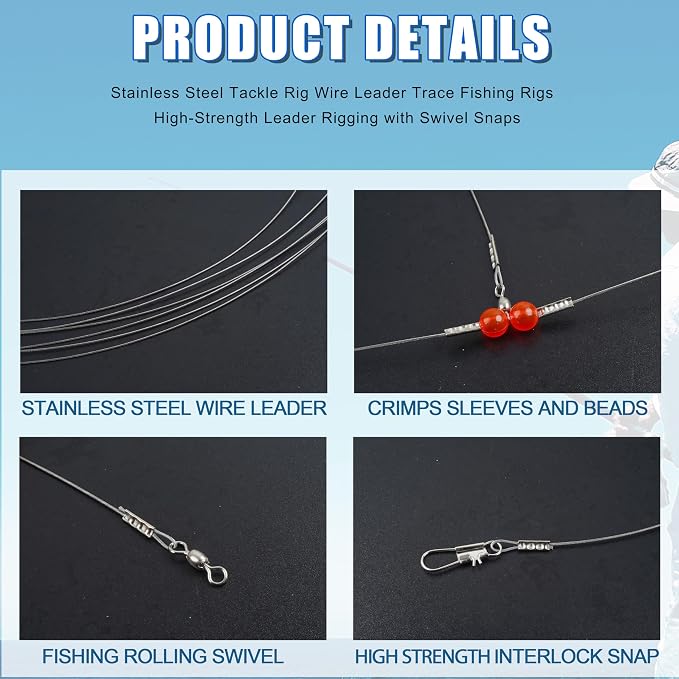 Fishing Leaders Saltwater Tackle Rig Surf Fishing Rigs with Swivel Snaps High Strength Wire Leader Bottom Rigs Fishing Gear Equipment for Lures Bait Hooks