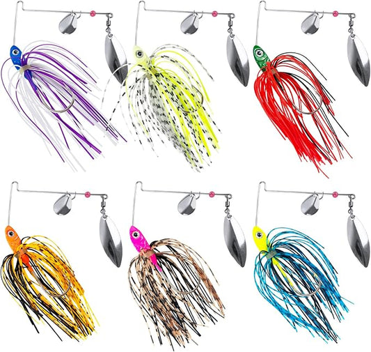 6 Pcs Bass Spinner Baits, Spinnerbait Fishing Lures Hard Metal Swimbait for Bass Pike Trout Salmon