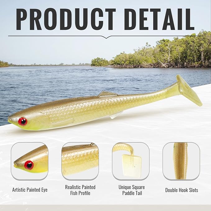 TRUSCEND Shadtale Easy Catch Soft Fishing Lures, Unique Vibration and Action for Various Rigs, Paddle Tail Swimbaits Trailer for Bass, Trout, Crappie, Walleye, Redfish, Saltwater & Freshwater Fishing