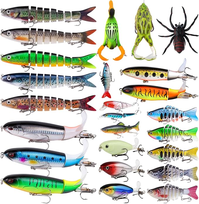 TSKS Fishing Artificial Lures Kit Mixed Including Front Diving Fin Minnow Surface Popper Crank Baits Pencil VIB with Hook and Soft Lures Accessories for Saltwater Freshwater Trout Bass Tackle Gift Set