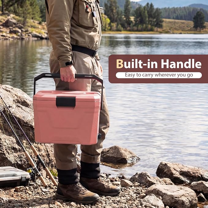 COSTWAY Insulated Portable Cooler, Hard Shell Ice Chest w/ 2 Cup Holders, Bottle Opener, Drain Plug, 3-Day Ice Retention, Outdoor Leak-Proof Dry Box for Beach, Camping, Fishing, Picnic