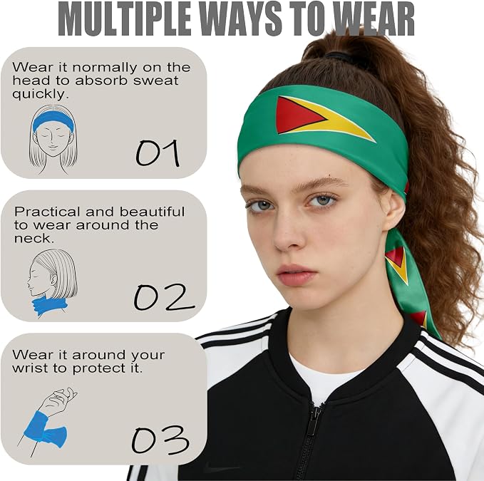 Flag Tie Headbands for Men Women, Moisture Wicking Sweatband Breathable Sports Headwrap, Non-Slip Stretchy Adjustable Fitness Hair Band