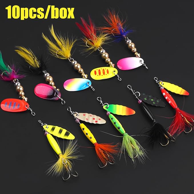 Fishing Lures Spinnerbait Kit Rooster Bait Tail Fishing Lures Inline Spinner Baits Bass Salmon Trout Spoon Hard Metal Spinnerbaits for Saltwater Freshwater