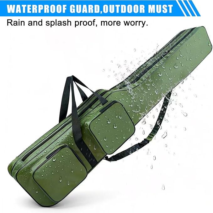 AGOOL Fishing Rod Case Fishing Pole Bag Case 4.27 ft Portable Waterproof Rod Reel Organizer Oxford Fish Bag for Saltwater Freshwater Ice Fishing Gift