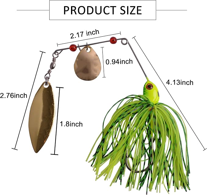 Bass Fishing Spinner Bait Kits Bass Lures Hard Metal Spinnerbait Jigs Multicolor Buzzbait Swimbaits Silicon Skirt Swim Jigs for Bass Trout Pike Salmon Walleye Freshwater Saltwater