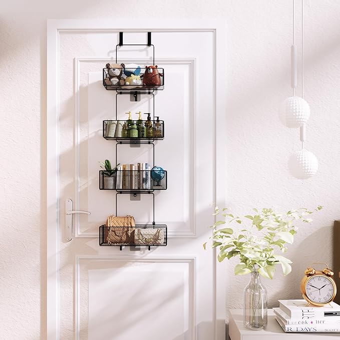 HapiRm Over Door Organizer Storage - Separable Door Organizer Hanging with 4 Metal Large Capacity Baskets for Bathroom Bedroom Kitchen Pantry Closet (Black)