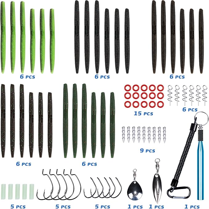 30/50/78/100Pcs Senko Worms Kit – 4"/5" Soft Plastic Fishing Lures with Salt Impregnation for Bass Fishing