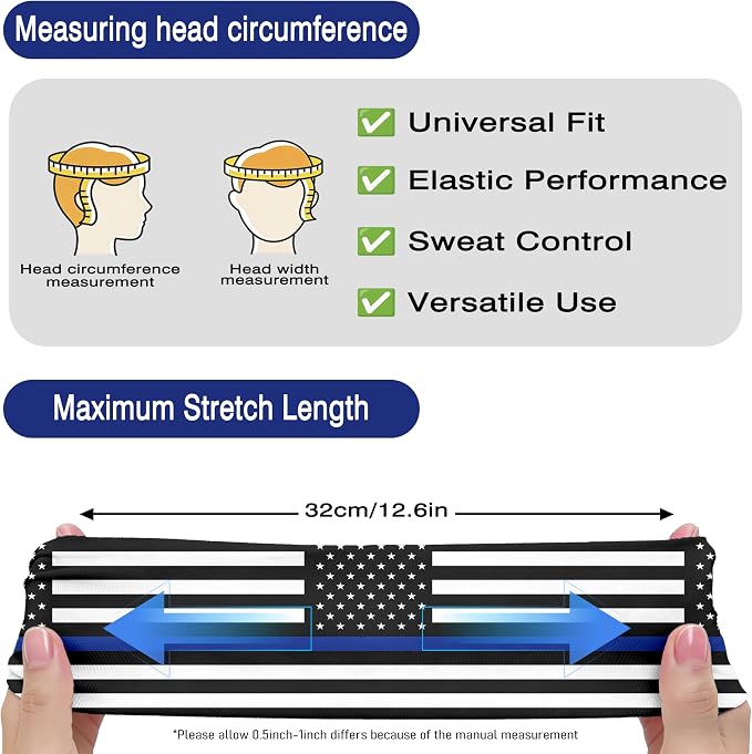 Flag Headbands for Men Women, Moisture Wicking Sweatband Breathable Sports Headwrap, Non-Slip Stretchy Fitness Hair Band