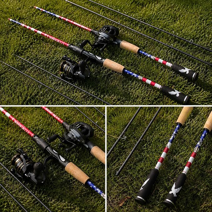 DC Baitcasting Reel Combo with Smart Digital Brake, Anti-Backlash, USA 250th Anniversary Design Fishing Rod, Signature DC Sound, Easy-Control 7.1:1 Baitcaster for Beginners & Bass Fishing