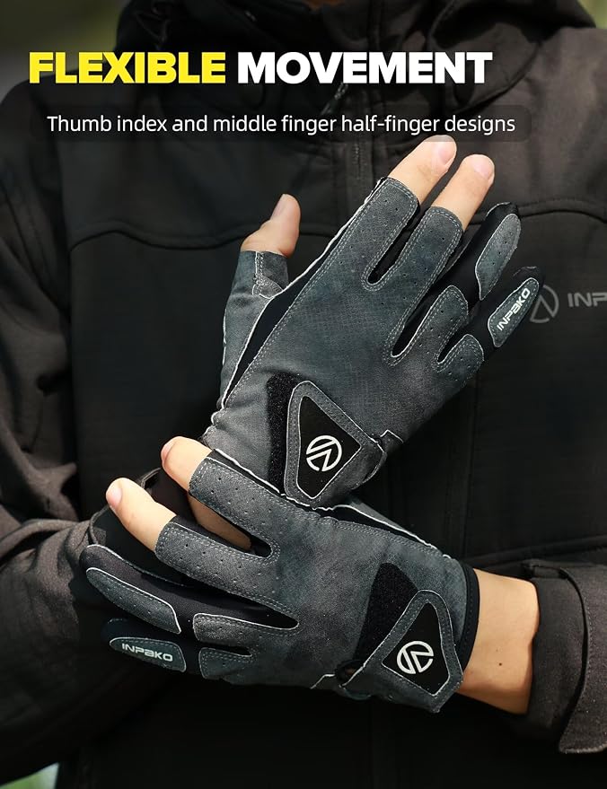 Fishing Gloves 3 Fingerless,Abrasion Resistant, Anti-Slip,Lightweight Breathable for Men Women,Ideal for Lure Fishing