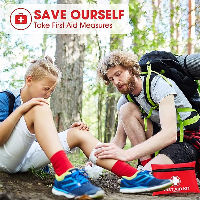 Mini First Aid Kit - 147 Piece Small First Aid Kit,with Rotatable Buckle Ideal for Cars, Schools, Sports, Homes, Travel, Camping, Hiking ﻿