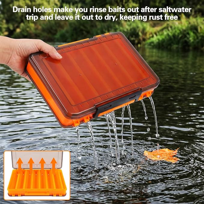 3 Pack Double Sided Fishing Lure Tackle Box, 14 Compartments Clear Plastic Storage Case Organizer, Visible Hard Bait Container for Lures and Jewelry Beads Earring Hook (3 Color)