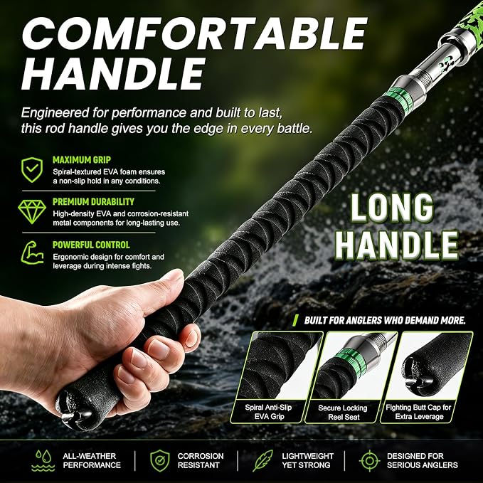 Sougayilang 7‘Catfish Rod and Reel Combo, MH 2-Piece Carbon Spinning Rod with Solid Carbon Tip & Threaded EVA Handle, Spinning Combo for Freshwater and Saltwater Catfish & Big Game Fish-5000size